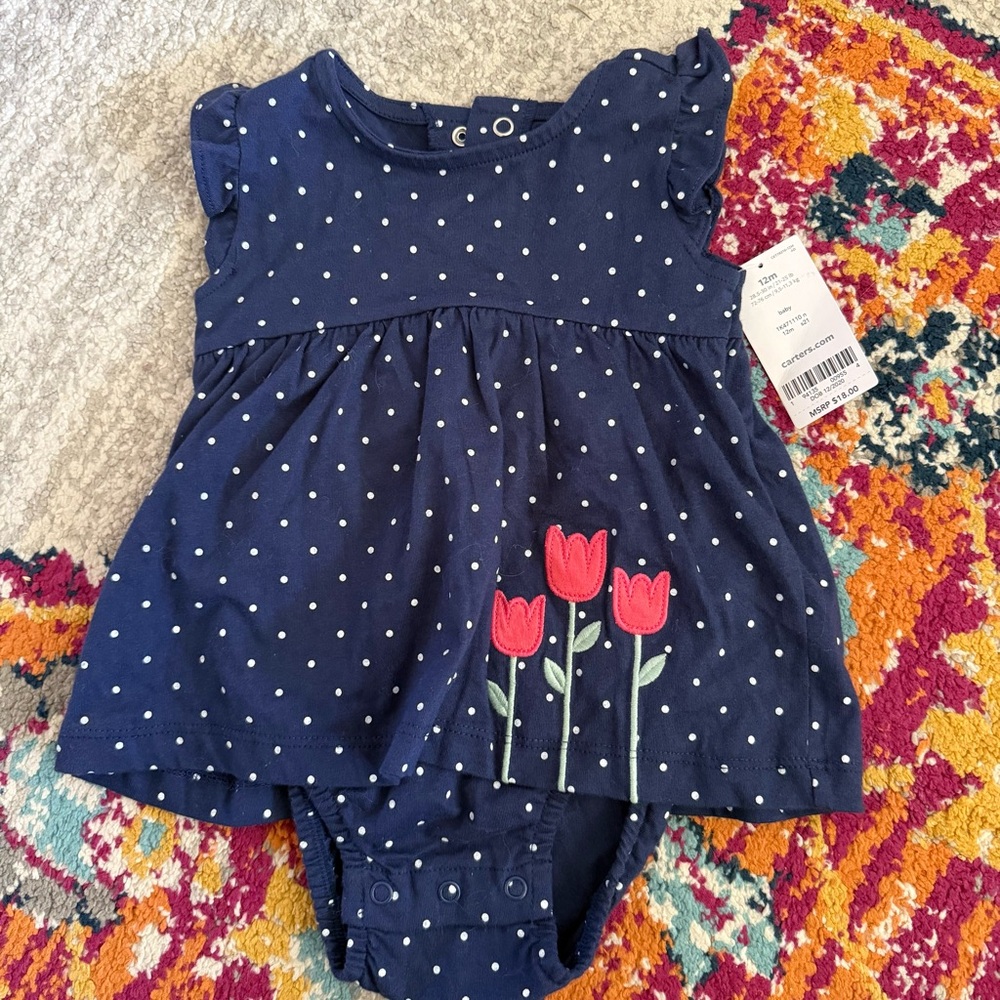 Carter's Baby Girl Polka Dot Bodysuit Dress- 12m